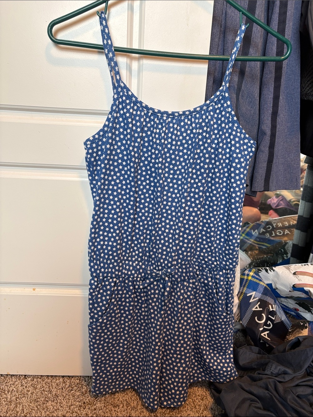 Blue Star Print Spaghetti Strap Romper